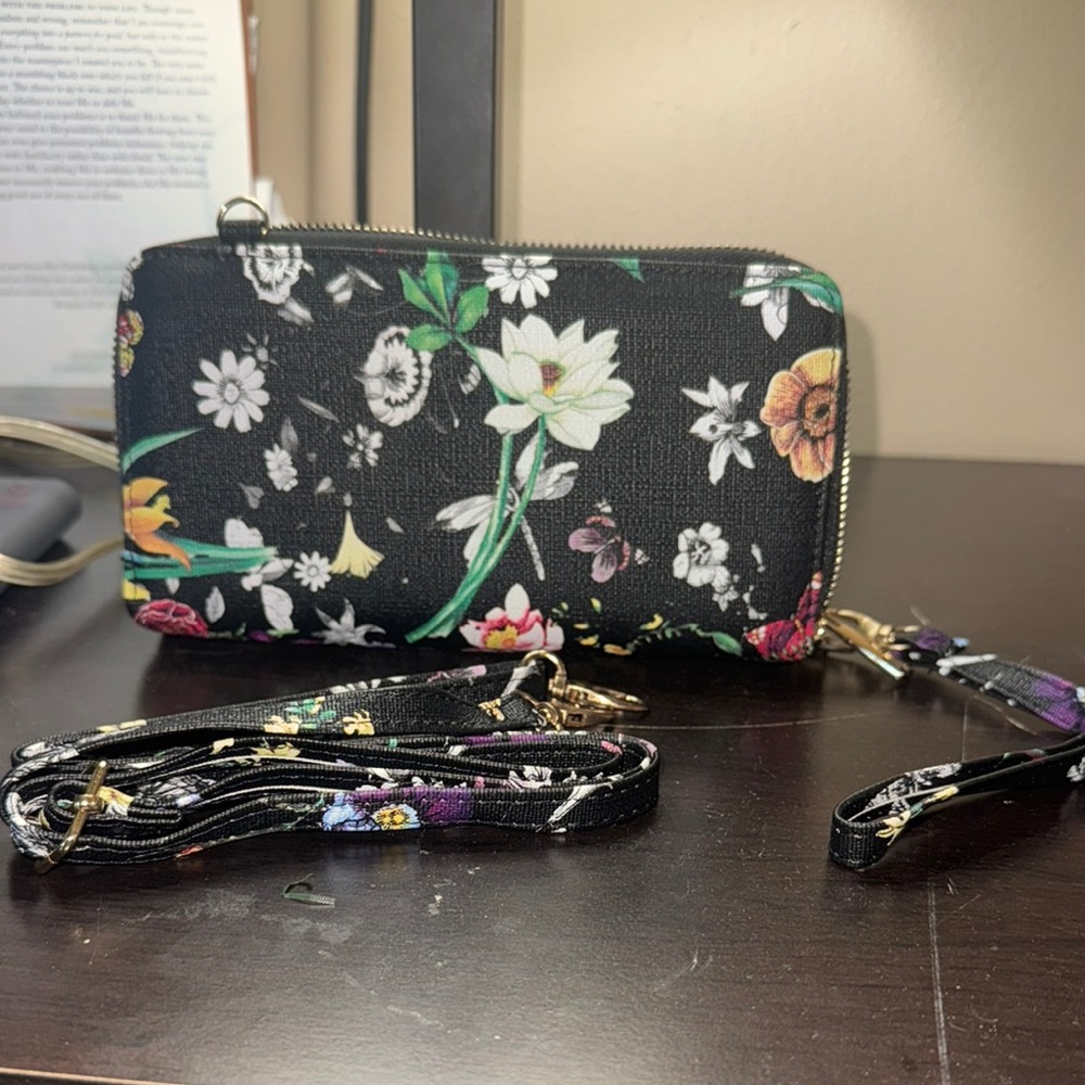 Black Floral Clutch with Wristlet